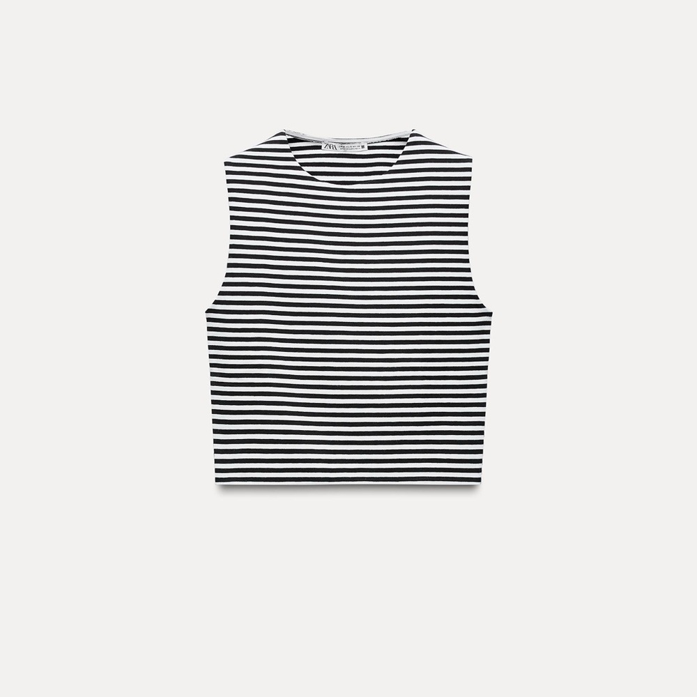 ZARA Sleeveless Black and White Striped Crop Top - L
